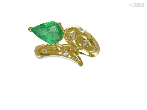 Faraone Mennella Snake Design Emerald Diamond Ring 18K