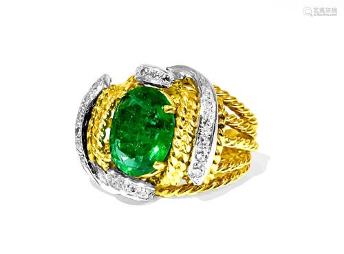 Natural 3.86 Carat Emerald Diamond Ring 18K Gold