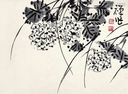 李苦禅（1899～1983） 绣球花 镜心 水墨纸本