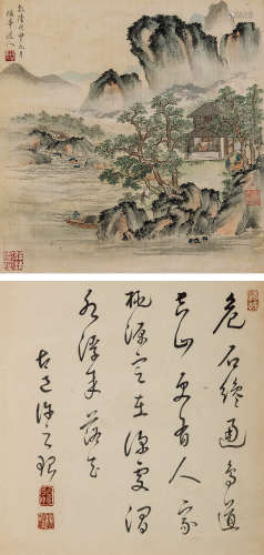 瑶华道人（1743～1811） 山水、书法 镜心 设色绢本