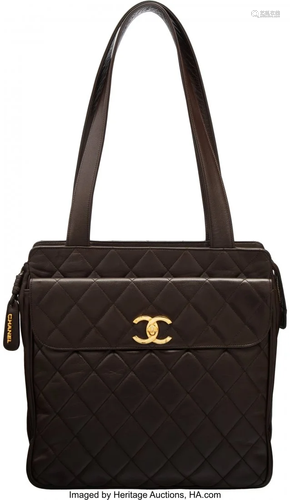 Chanel Vintage Brown Quilted Calfskin Leather Sh