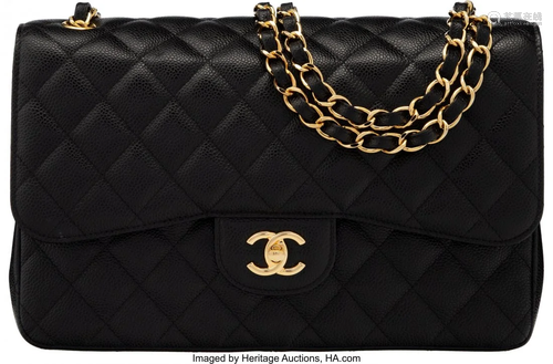 Chanel Black Quilted Caviar Leather Jumbo Double