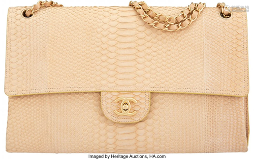 Chanel Beige Python Flap Bag with Brushed Gold H