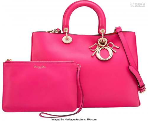 Christian Dior Hot Pink Calfskin Leather Large D