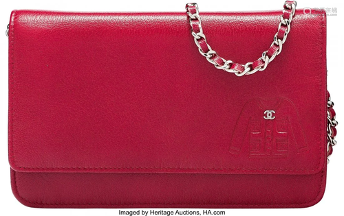 Chanel Red Calfskin Leather Embossed Wallet on C