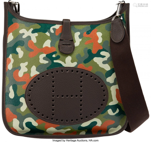 Hermès 29cm Customized Green Camouflage Toile &