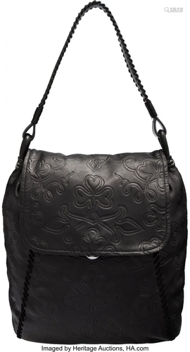 Prada Black Tooled Leather Shoulder Bag Conditio