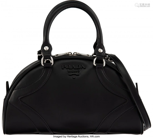 Prada Black Soft Calfskin Leather Bowler Bag Con