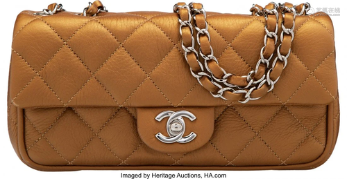 Chanel Gold Quilted Calfskin Leather Small Flap