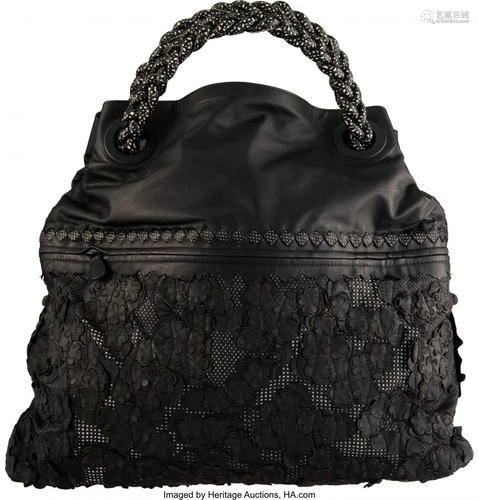 Bottega Veneta Black Intrecciato Leather Floral