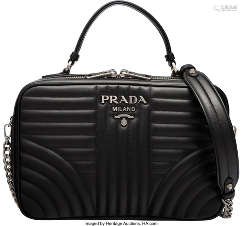 Prada Black Diagramme Quilted Soft Calfskin Leat