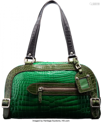 Gucci Green & Black Crocodile Bowler Bag Conditi
