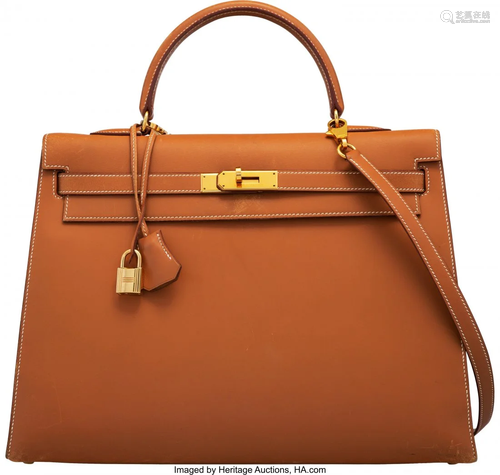 Hermès 35cm Gold Tadelakt Leather Sellier Kelly