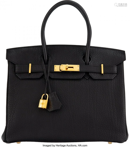 Hermes 30cm Black Fjord Leather Birkin Bag with