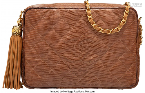 Chanel Vintage Brown Quilted Lizard Camera Bag w