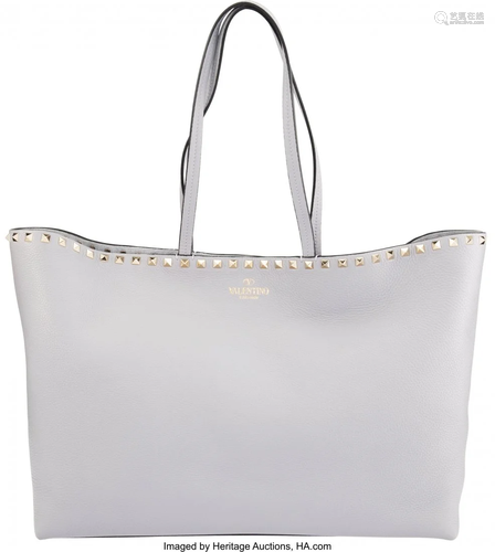 Valentino Gray Calfskin Leather Rockstud Tote Ba