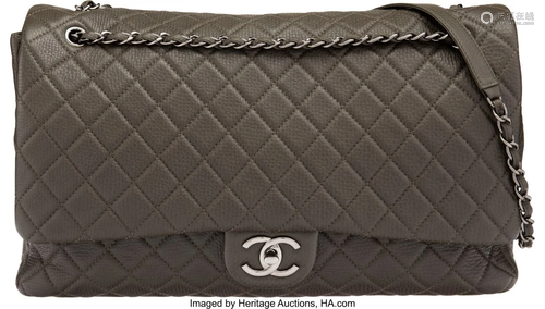 Chanel Charcoal Quilted Calfskin Leather XXL Fla