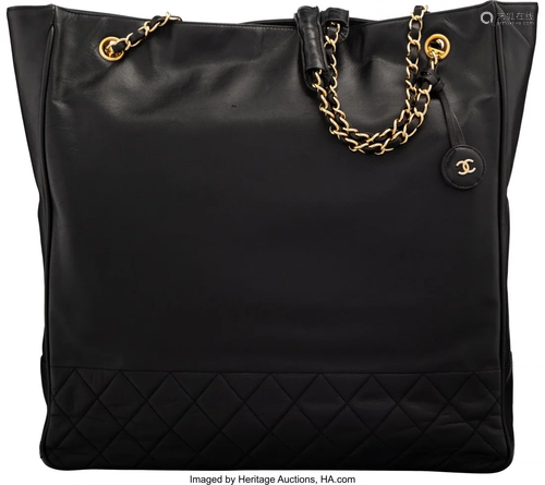 Chanel Black Calfskin Leather Shopping Tote Bag