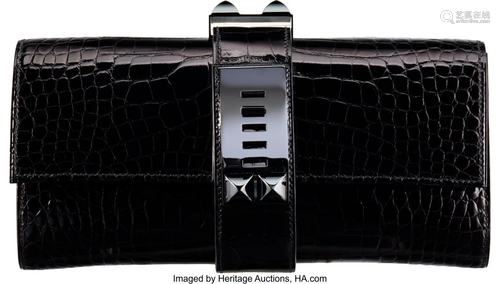 Hermès 23cm Shiny So Black Alligator Medor Clut