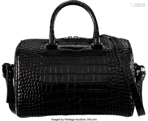 Saint Laurent Black Crocodile Embossed Leather B