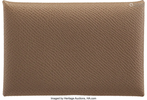 Hermès Etoupe Epsom Leather Calvi Card Holder Y