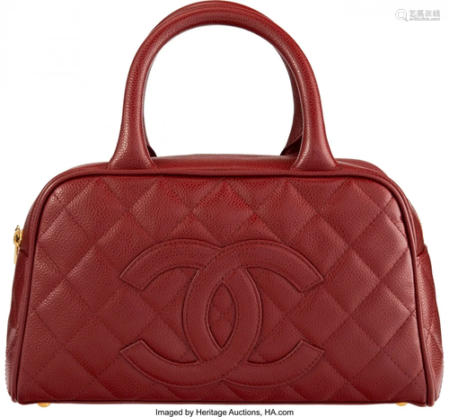 Chanel Red Quilted Caviar Leather Top Handle Bag