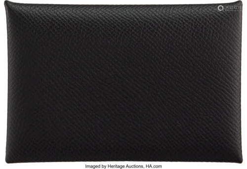 Hermès Black Epsom Leather Calvi Card Holder D,