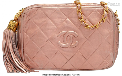 Chanel Metallic Pink Quilted Lambskin Leather Ca