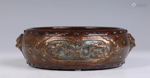 A CHINESE IMITATING BRONZE DOUBLE HANDLED WASHER