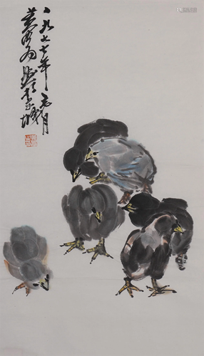 A CHINESE PAINTING OF CHICKS