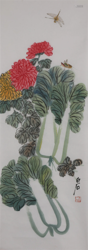 A CHINESE PAINTING OF CABBAGE, CHRYSANTHEMUM AND …