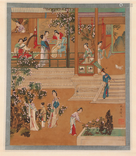 A CHINESE PAINTING OF FIGURES STORY