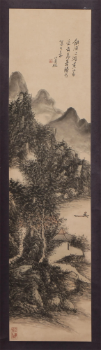 A CHINESE PAINTING OF LANDSCAPE AND FIGURE