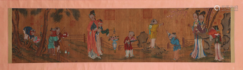 A CHINESE PAINTING OF FIGURES STORY