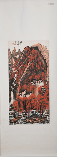 A CHINESE PAINTING OF AUTUMN MOUNTAIN SCENERY