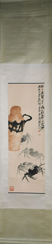 A CHINESE PAINTING OF CRABS