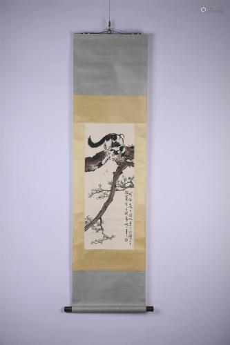 A CHINESE SCROLL PAINTING OF CAT