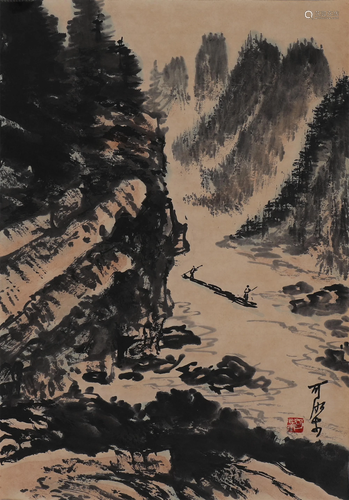 A CHINESE PAINTING OF LANDSCAPE AND FIGURES