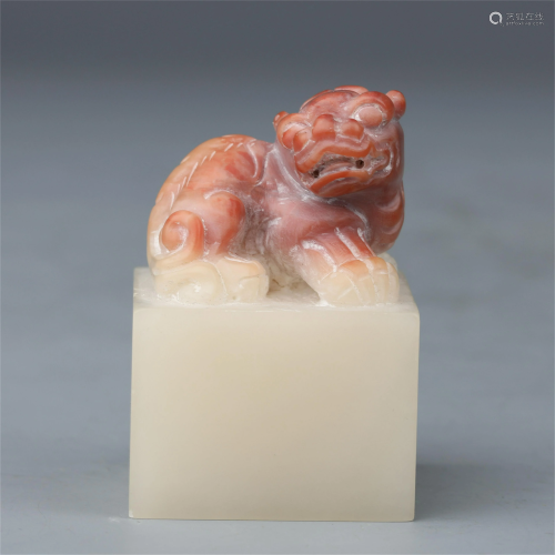 A CHINESE SOAPSTONE BEAST SEAL