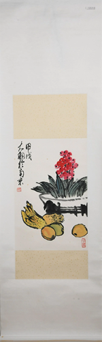 A CHINESE PAINTING OF FLOWERS AND FRUITS