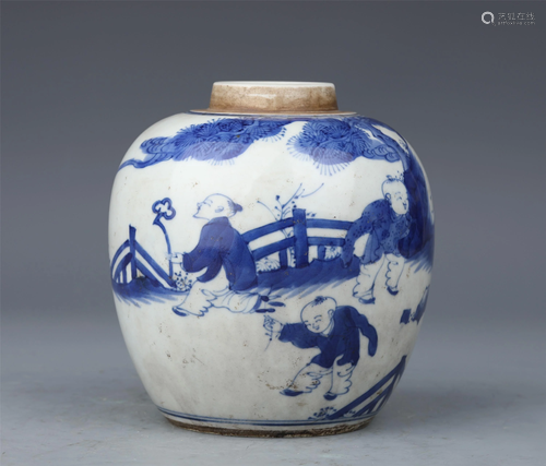 A CHINESE BLUE AND WHITE CHILDREN-AT-PLAY PORCELAIN JAR