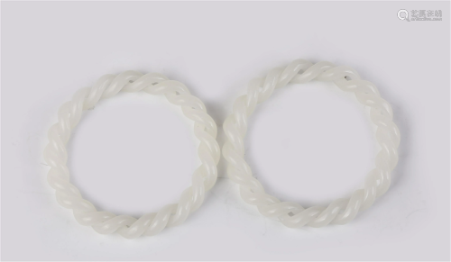 PAIR CHINESE TWISTED WHITE JADED BANGLES