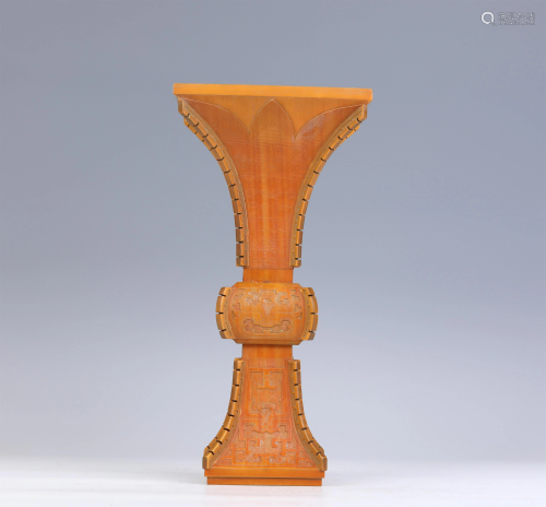 A CHINESE BAMBOO-VENEERED GU VASE