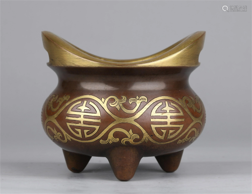 A CHINESE GOLD DECORATED BRONZE CENSER