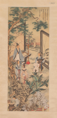 A CHINESE PAINTING OF FIGURES STORY