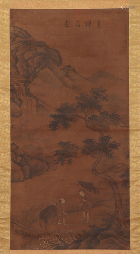 A CHINESE PAINTING OF LANDSCAPE AND FIGURES