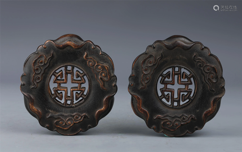 PAIR CHINESE CARVED CLOUDS WOODEN PEDESTALS