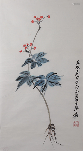 A CHINESE PAINTING OF RED FRUITS