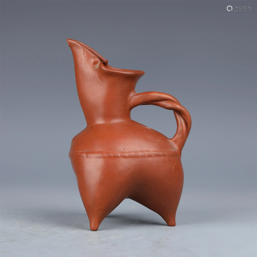 A CHINESE RED POTTERY TRIPOD POT