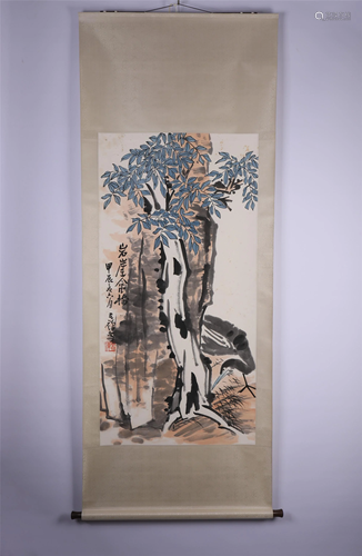 A CHINESE SCROLL PAINTING OF BIRD AND TREE